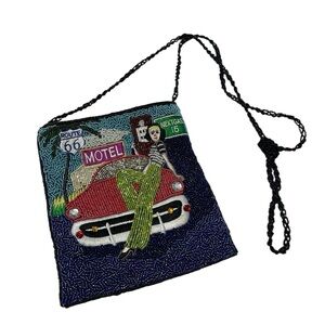 Diva Road Trip Seed Bead Embellished Crossbody Bag Beaded Strap